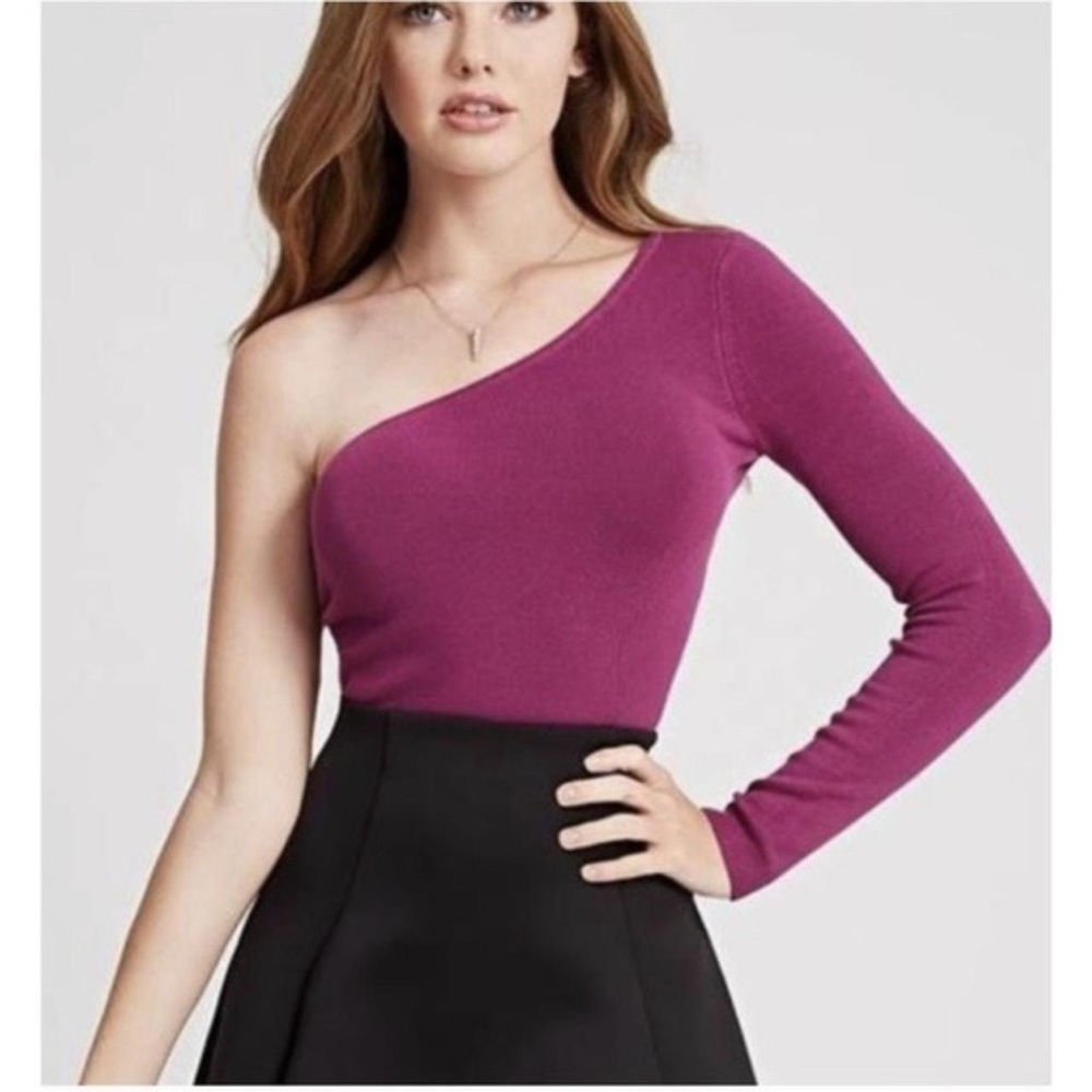 New Guess One Sleeve Purple Fitted Sweater